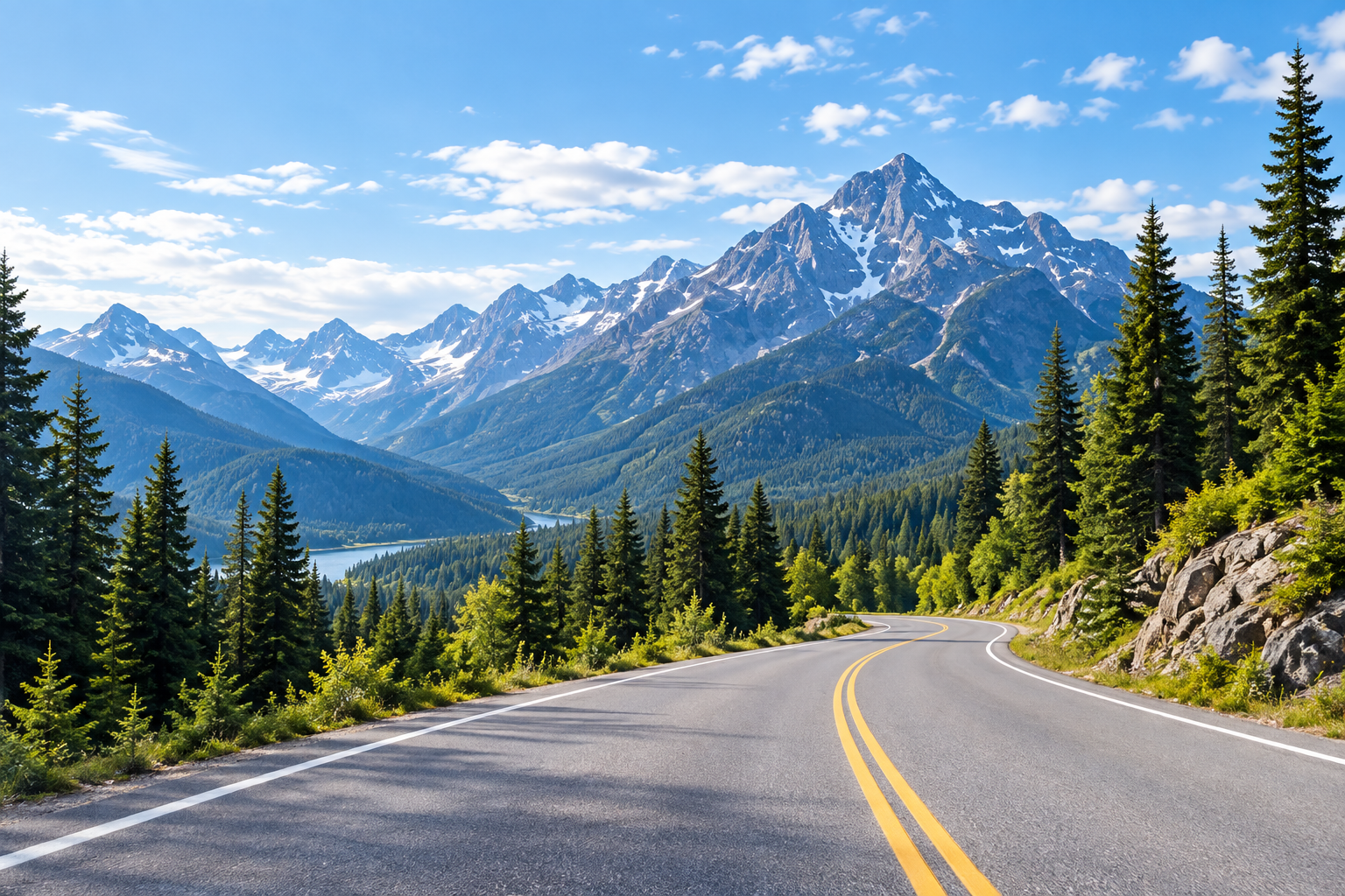 Mountain landscape and evergreen forest.